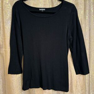 Express Black Scoop Neck Stretchy Quarter Sleeve Sweater Top Large